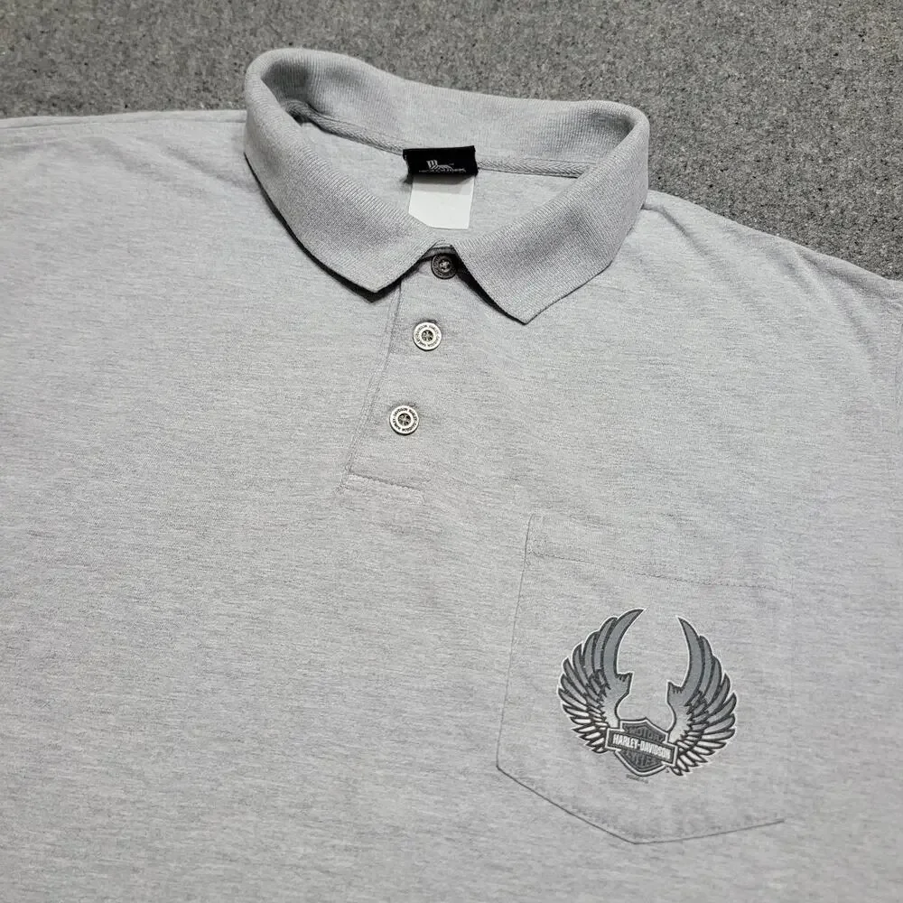 Vintage Y2K Harley Davidson Shirt Men Extra Large Gray Pocket Golf Polo Biggs CA
